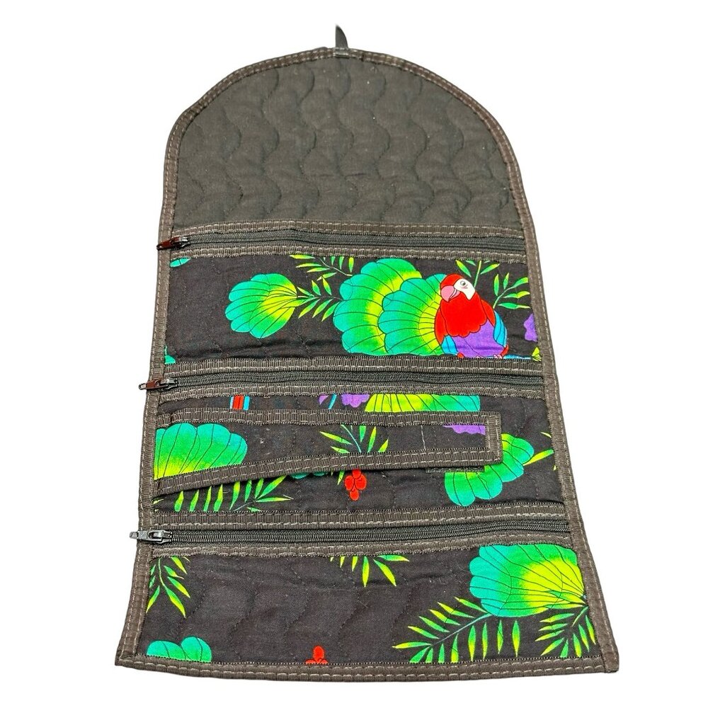 Handmade Quilted Travel Jewelry Roll With Tropical Parrot Design - Picture 2 of 4
